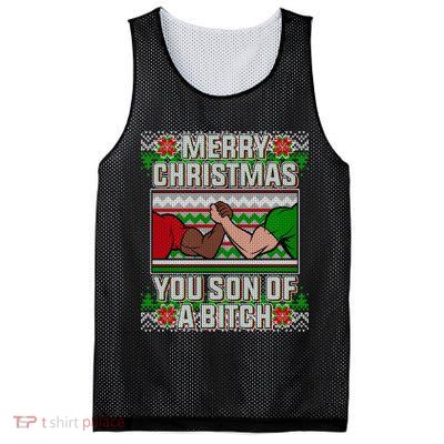 Merry Christmas You Son Of A Btch Ugly Sweater Mesh Reversible Basketball Jersey Tank