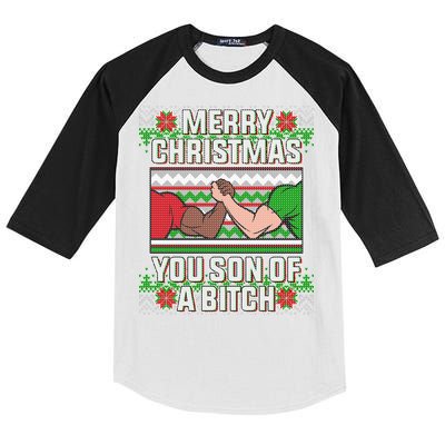 Merry Christmas You Son Of A Btch Ugly Sweater Kids Colorblock Raglan Jersey