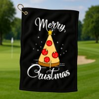 Merry Chrustmas Funny Christmas Pizza Golf Towel