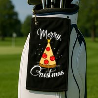 Merry Chrustmas Funny Christmas Pizza Golf Towel