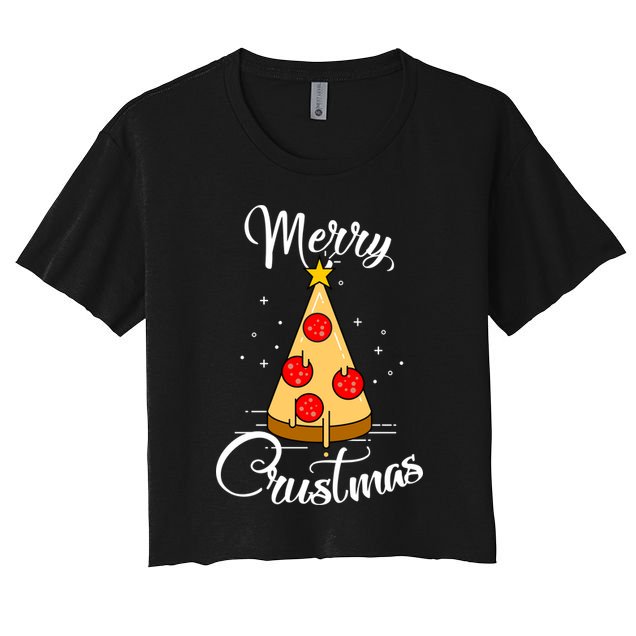 Merry Chrustmas Funny Christmas Pizza Crop Top