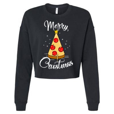 Merry Chrustmas Funny Christmas Pizza Cropped Pullover Crew