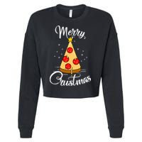 Merry Chrustmas Funny Christmas Pizza Cropped Pullover Crew
