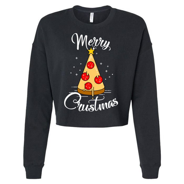 Merry Chrustmas Funny Christmas Pizza Cropped Pullover Crew