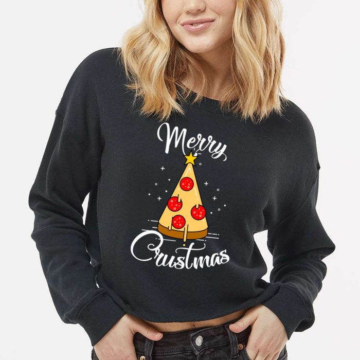 Merry Chrustmas Funny Christmas Pizza Cropped Pullover Crew