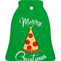 Merry Chrustmas Funny Christmas Pizza Ceramic Bell Ornament