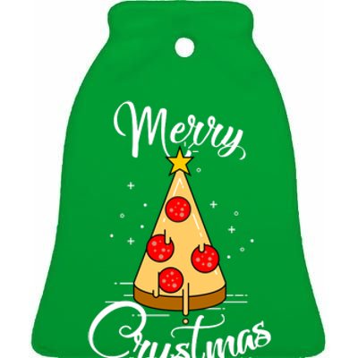 Merry Chrustmas Funny Christmas Pizza Ceramic Bell Ornament