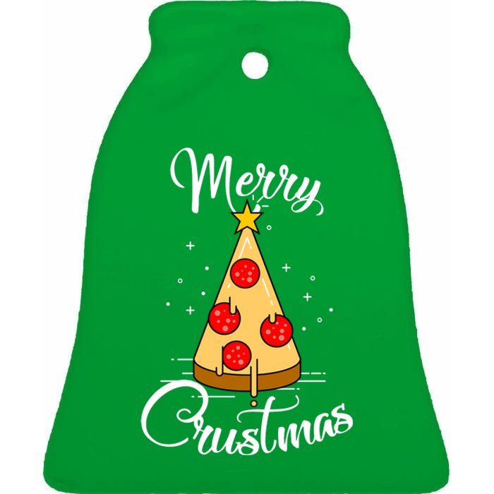 Merry Chrustmas Funny Christmas Pizza Ceramic Bell Ornament