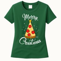 Merry Chrustmas Funny Christmas Pizza Womens T-Shirt