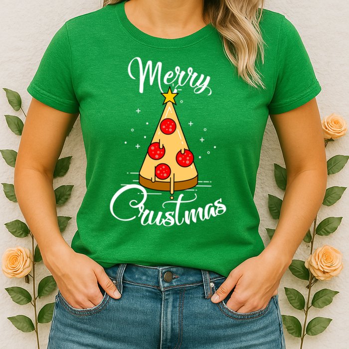 Merry Chrustmas Funny Christmas Pizza Womens T-Shirt