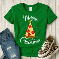 Merry Chrustmas Funny Christmas Pizza Womens T-Shirt