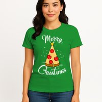 Merry Chrustmas Funny Christmas Pizza Womens T-Shirt