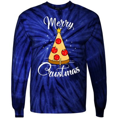 Merry Chrustmas Funny Christmas Pizza Tie-Dye Long Sleeve Shirt