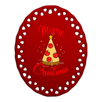 Merry Chrustmas Funny Christmas Pizza Ceramic Oval Ornament