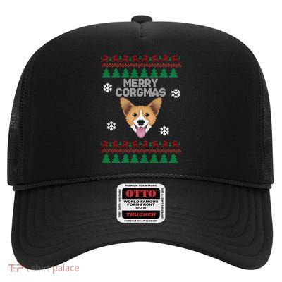 Merry Corgmas Ugly Christmas High Crown Mesh Back Trucker Hat