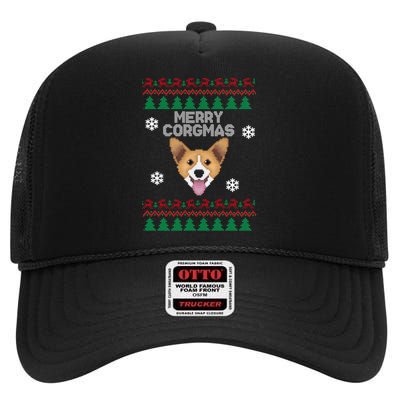 Merry Corgmas Ugly Christmas High Crown Mesh Back Trucker Hat