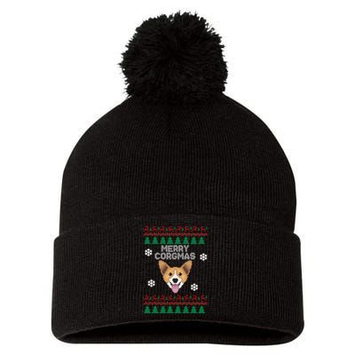 Merry Corgmas Ugly Christmas Pom Pom 12in Knit Beanie