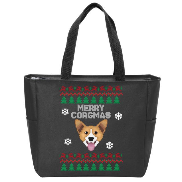 Merry Corgmas Ugly Christmas Zip Tote Bag