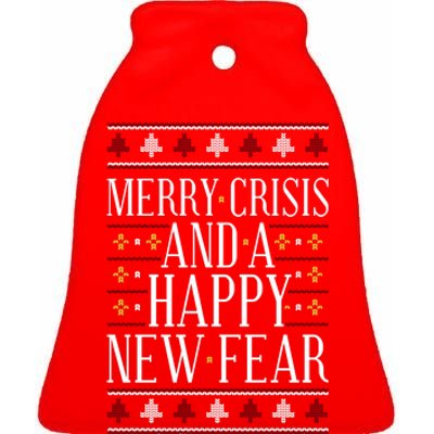 Merry Crisis Ugly Christmas Sweater Ceramic Bell Ornament