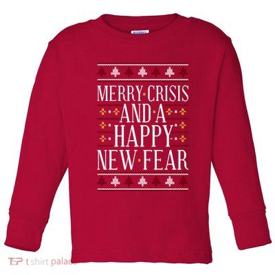 Merry Crisis Ugly Christmas Sweater Toddler Long Sleeve Shirt
