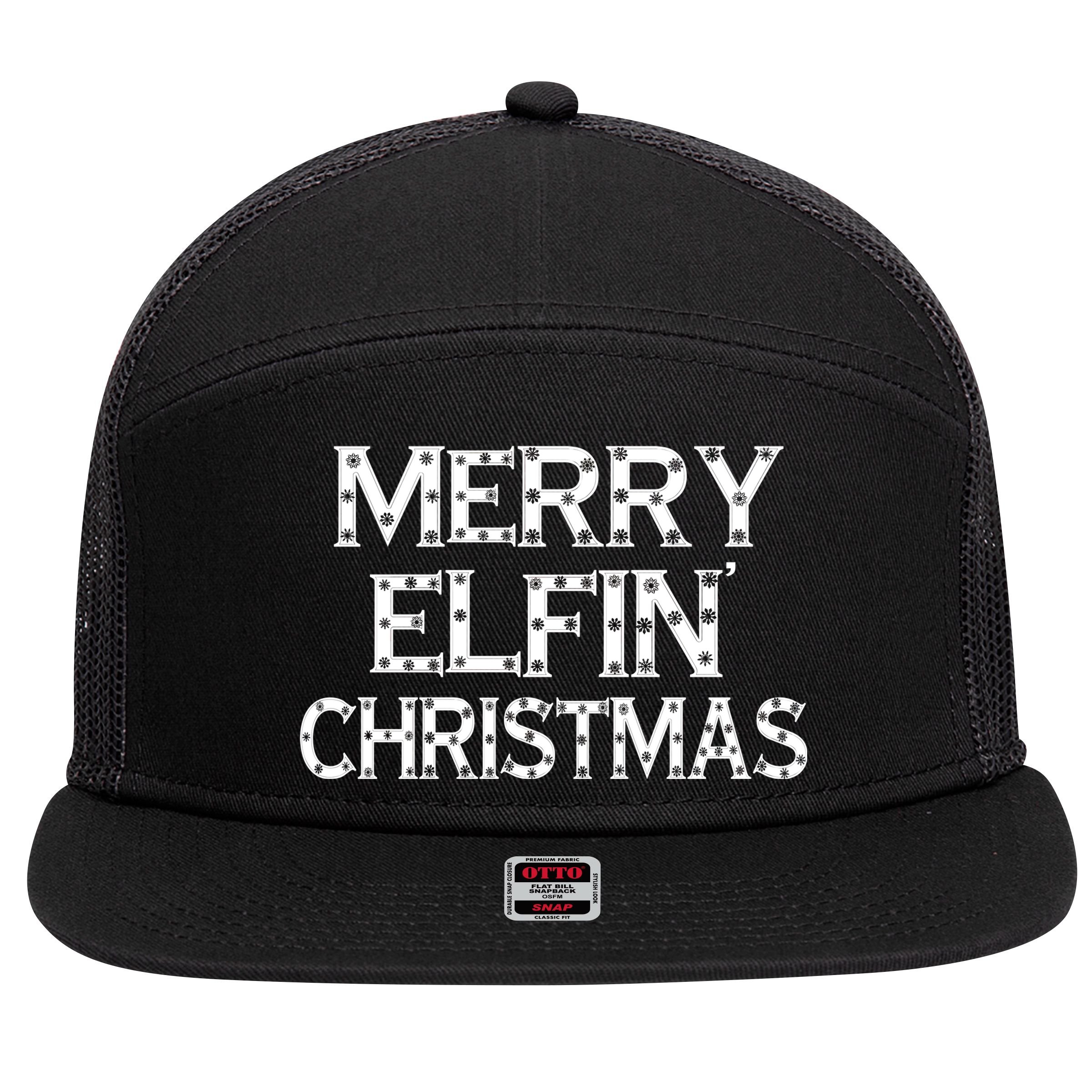 Merry Elfin' Christmas 7 Panel Mesh Trucker Snapback Hat