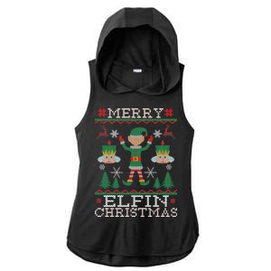 Merry Elfin Christmas Elf Ugly Ladies PosiCharge Tri-Blend Wicking Draft Hoodie Tank