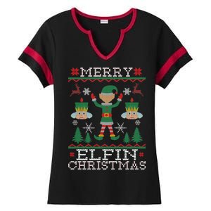 Merry Elfin Christmas Elf Ugly Ladies Halftime Notch Neck Tee