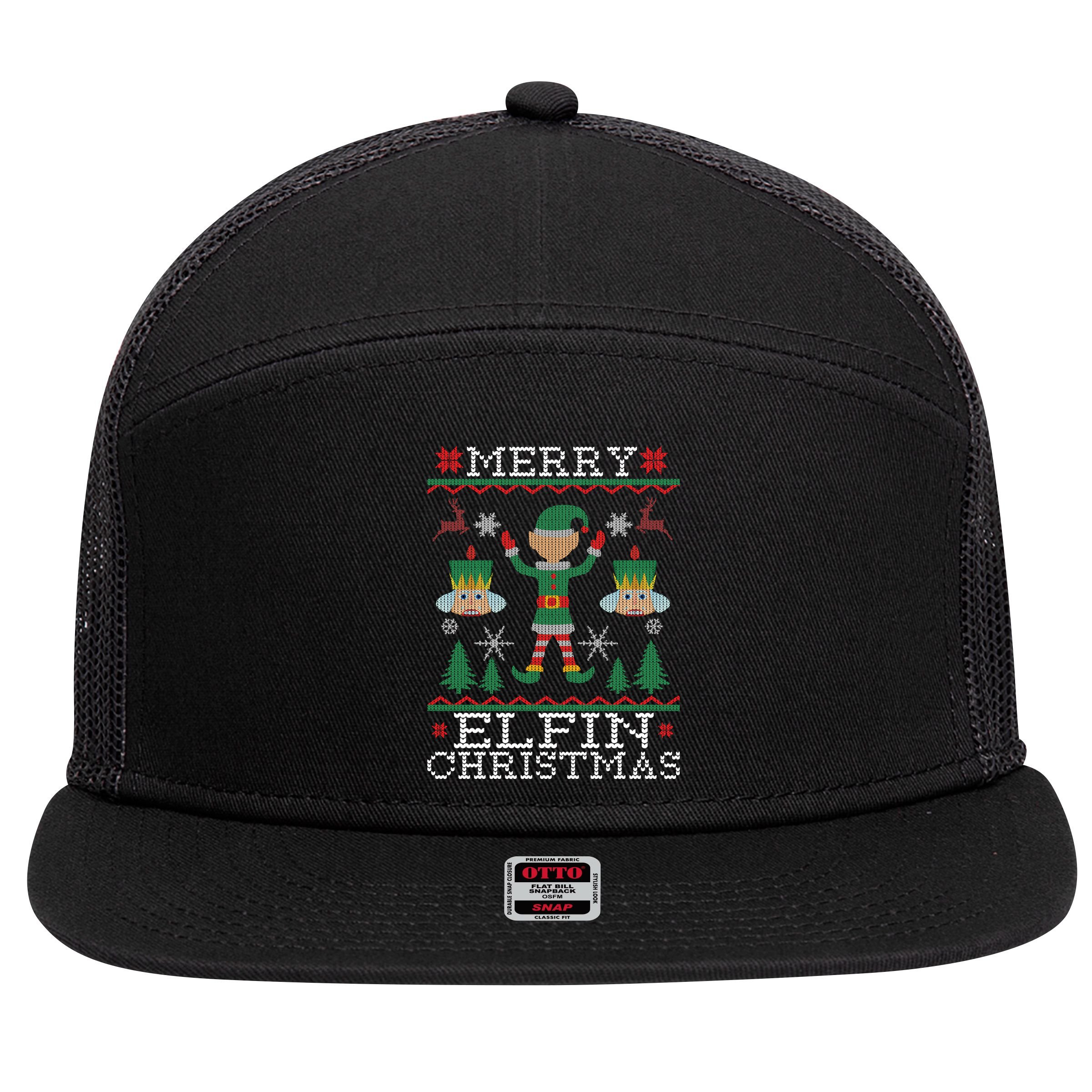 Merry Elfin Christmas Elf Ugly 7 Panel Mesh Trucker Snapback Hat
