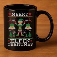 Merry Elfin Christmas Elf Ugly 11oz C Handle Ceramic Mug