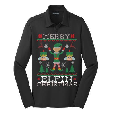 Merry Elfin Christmas Elf Ugly Silk Touch Performance Long Sleeve Polo