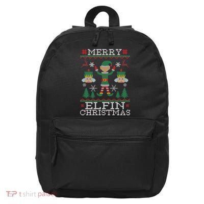Merry Elfin Christmas Elf Ugly 16 in Basic Backpack