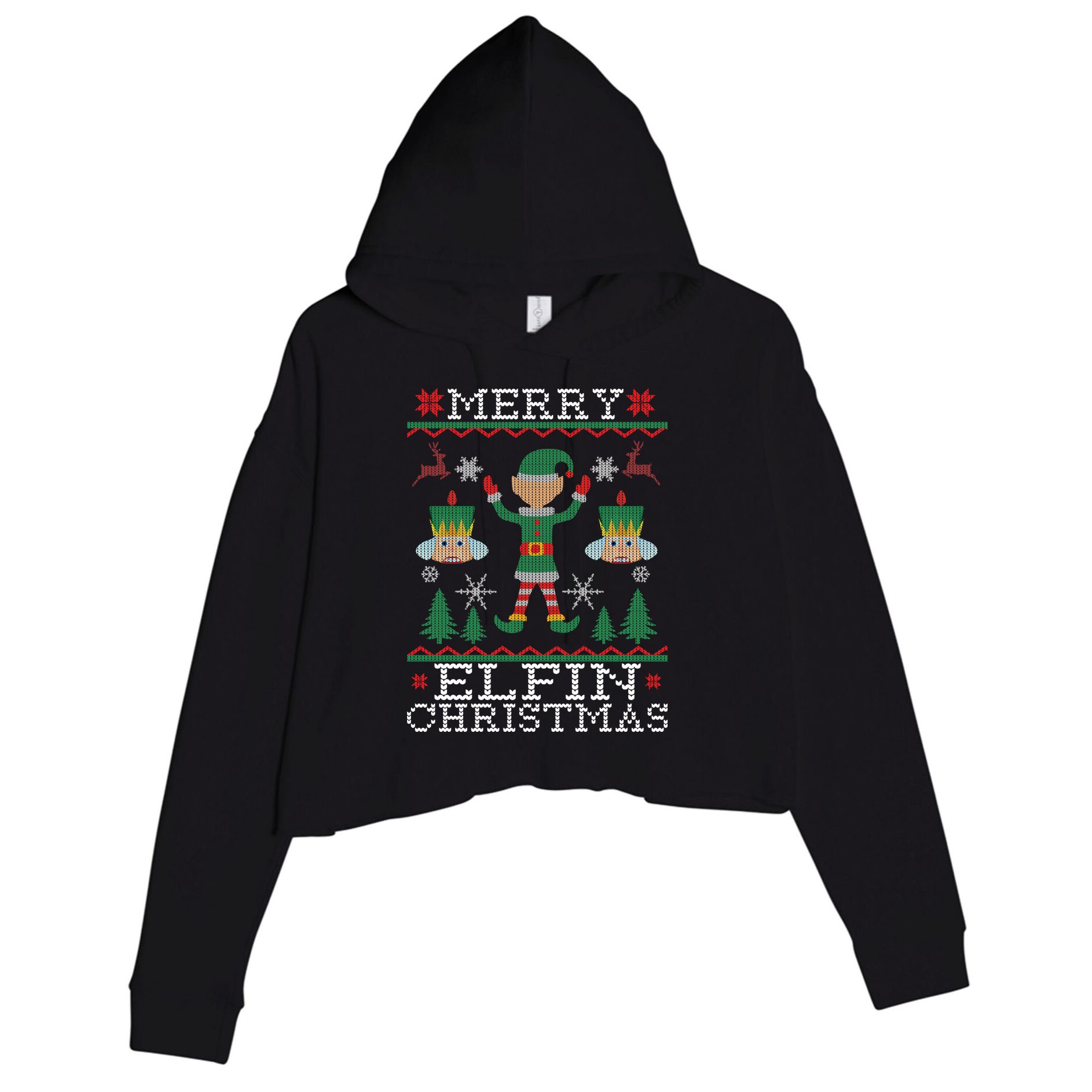 Merry Elfin Christmas Elf Ugly Crop Fleece Hoodie