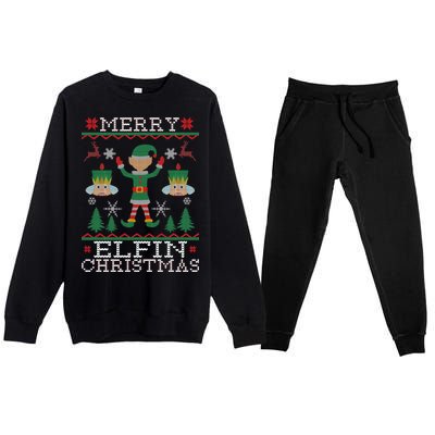 Merry Elfin Christmas Elf Ugly Premium Crewneck Sweatsuit Set