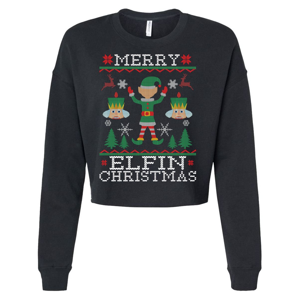 Merry Elfin Christmas Elf Ugly Cropped Pullover Crew