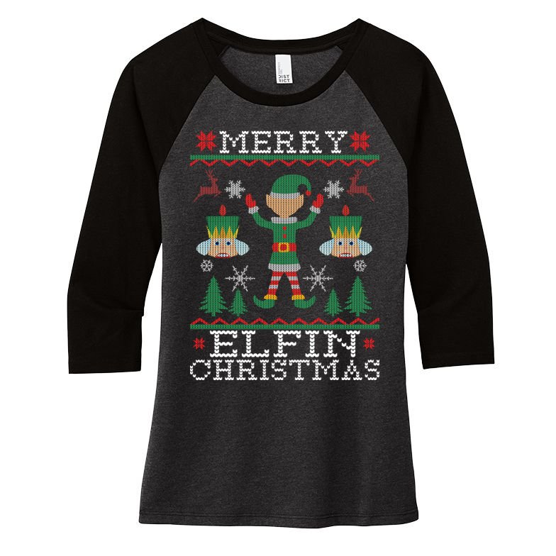 Merry Elfin Christmas Elf Ugly Women's Tri-Blend 3/4-Sleeve Raglan Shirt