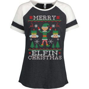 Merry Elfin Christmas Elf Ugly Enza Ladies Jersey Colorblock Tee