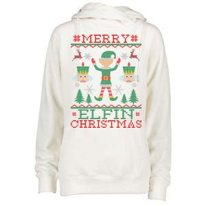 Merry Elfin Christmas Elf Ugly Womens Funnel Neck Pullover Hood