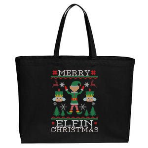 Merry Elfin Christmas Elf Ugly Cotton Canvas Jumbo Tote