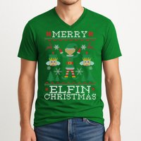 Merry Elfin Christmas Elf Ugly V-Neck T-Shirt