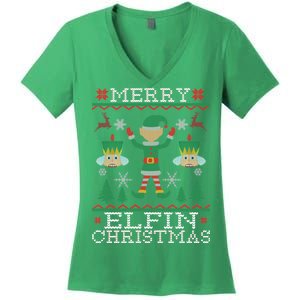 Merry Elfin Christmas Elf Ugly Women's V-Neck T-Shirt