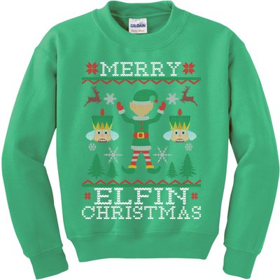 Merry Elfin Christmas Elf Ugly Kids Sweatshirt