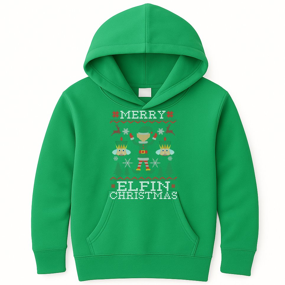 Merry Elfin Christmas Elf Ugly Kids Hoodie