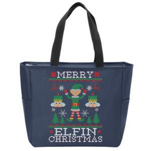 Merry Elfin Christmas Elf Ugly Zip Tote Bag