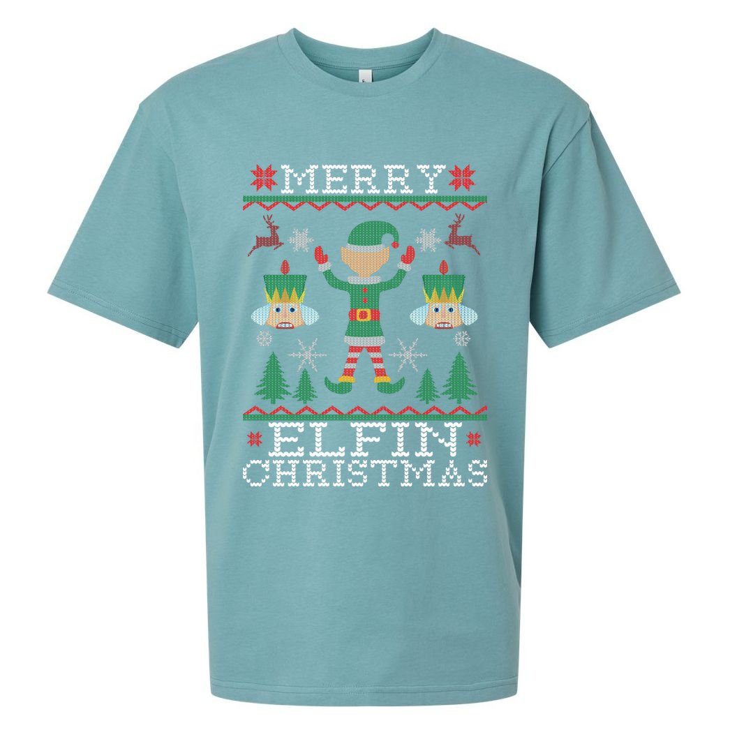 Merry Elfin Christmas Elf Ugly Sueded Cloud Jersey T-Shirt