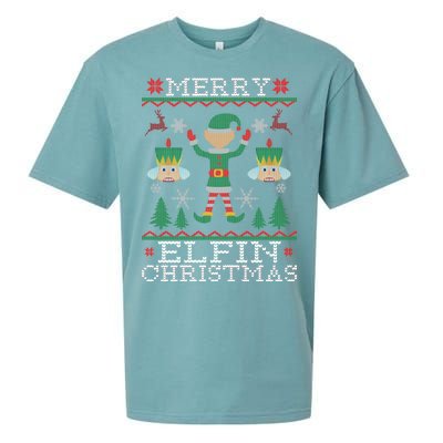 Merry Elfin Christmas Elf Ugly Sueded Cloud Jersey T-Shirt