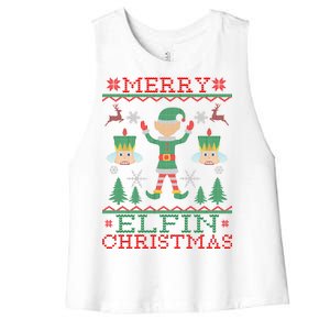 Merry Elfin Christmas Elf Ugly Women's Racerback Cropped Tank