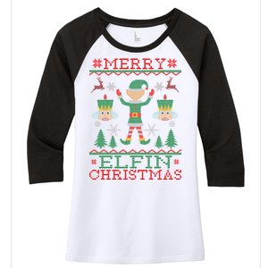 Merry Elfin Christmas Elf Ugly Women's Tri-Blend 3/4-Sleeve Raglan Shirt