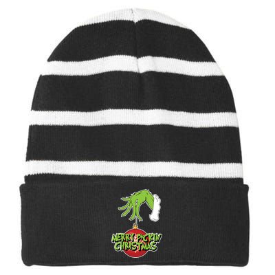 Merry F*ckin Christmas  Striped Beanie with Solid Band