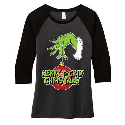 Merry F*ckin Christmas  Women's Tri-Blend 3/4-Sleeve Raglan Shirt