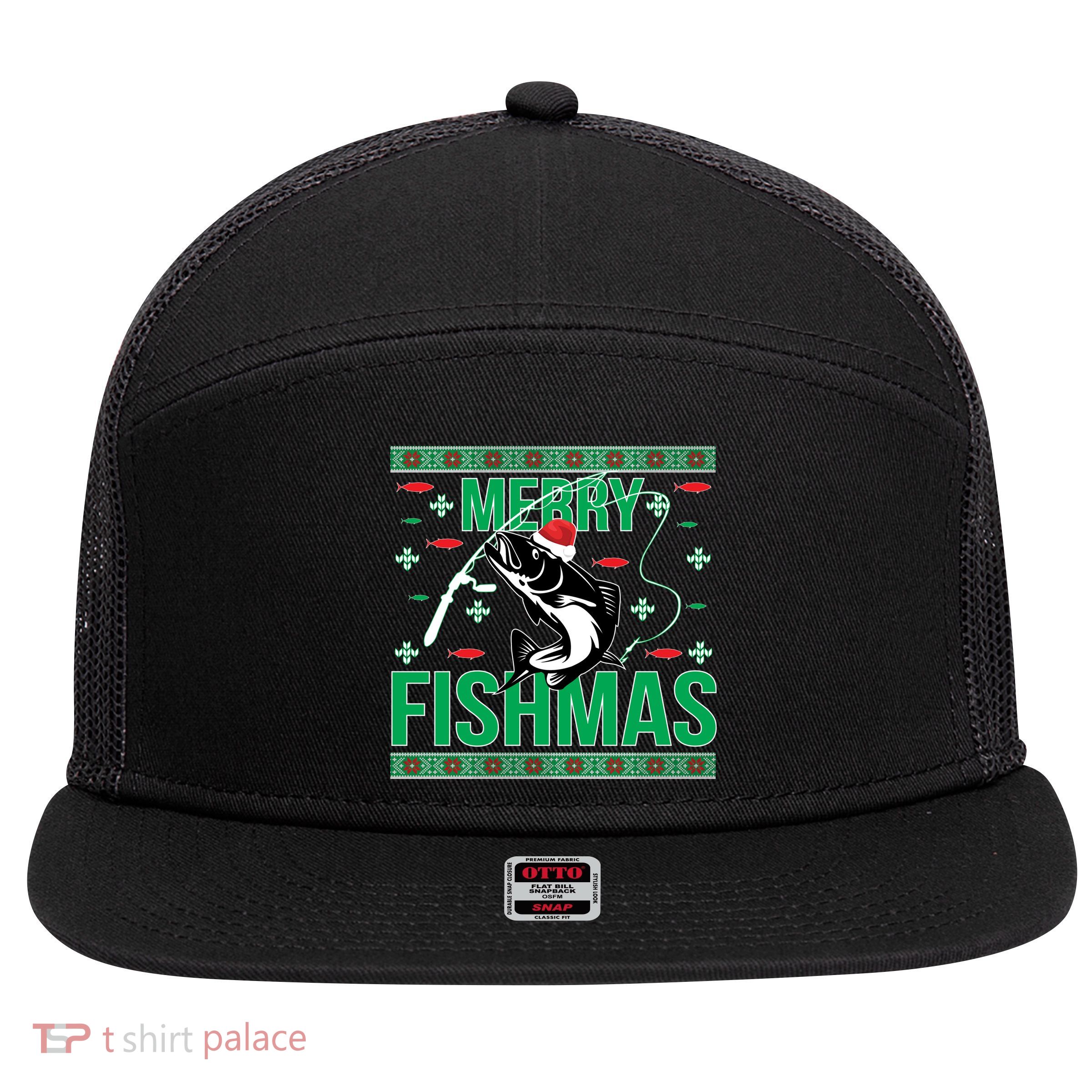 Merry Fishmas 7 Panel Mesh Trucker Snapback Hat